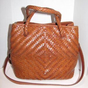 Fossil Y2K Tan Leather Woven Crossbody Bag Boho Purse